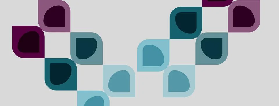 Abstract pattern features rounded squares, varying shades teal, purple. 库存插图
