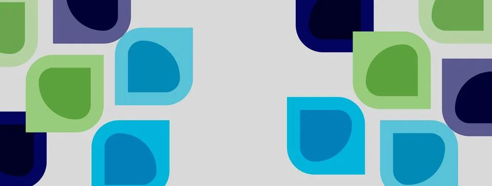 Abstract pattern features rounded squares. Blue, green hues dominate design. 库存插图