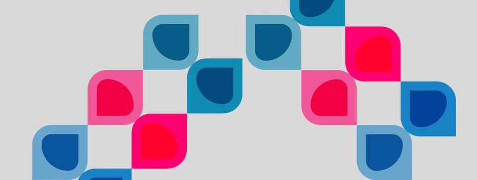 Abstract pattern features rounded squares. Blue, pink, teal colors dominate Stock Illustration