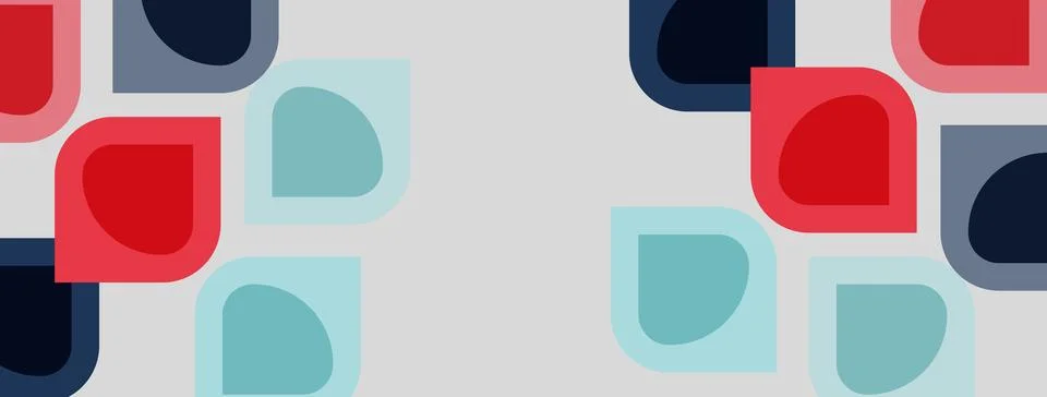 Abstract pattern features rounded squares, rectangles. Colors include red, .. 스톡 일러스트
