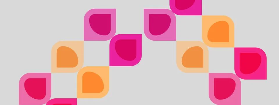 Abstract pattern features rounded squares. Pink, orange hues dominate light.. Stock Illustration