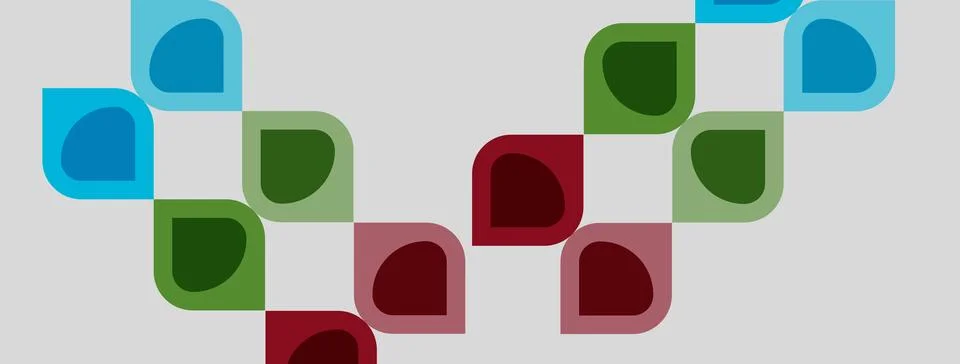 Abstract pattern features rounded squares. Colors include blue, green, red Stock Illustration