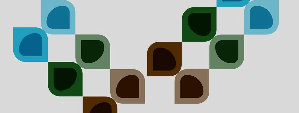 Abstract pattern features rounded squares, varying shades green, blue, brown. Stock Illustration