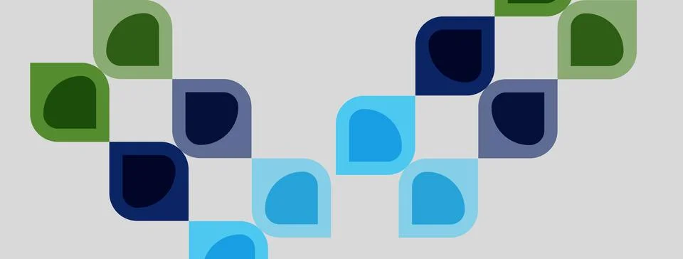 Abstract pattern features rounded squares, varying shades blue, green, navy. Stockillustratie