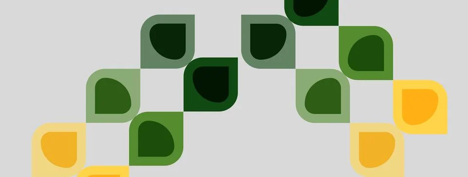 Abstract pattern features rounded squares, varying shades green, yellow. Simp Illustrazione stock