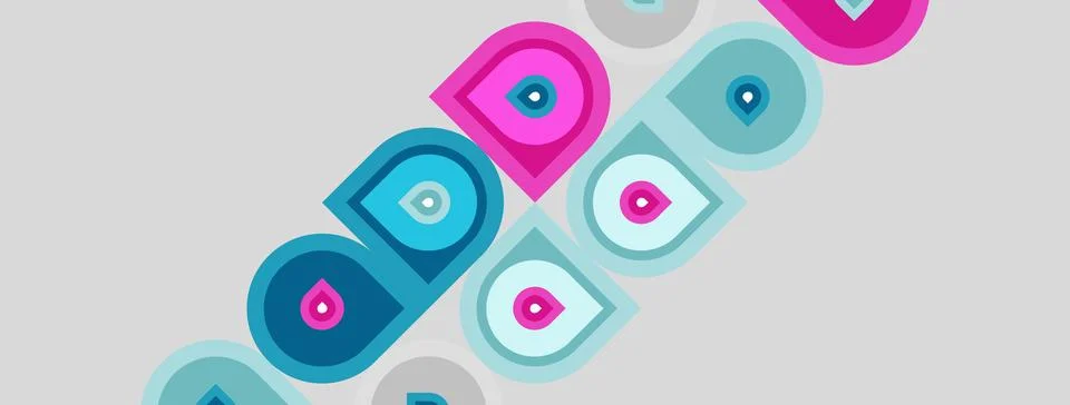 Abstract pattern features rounded squares, varying shades pink, teal. Shapes Stock Illustration