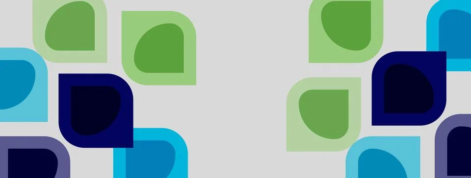 Abstract pattern features rounded squares, varying blues, greens, navy. Stock Illustration