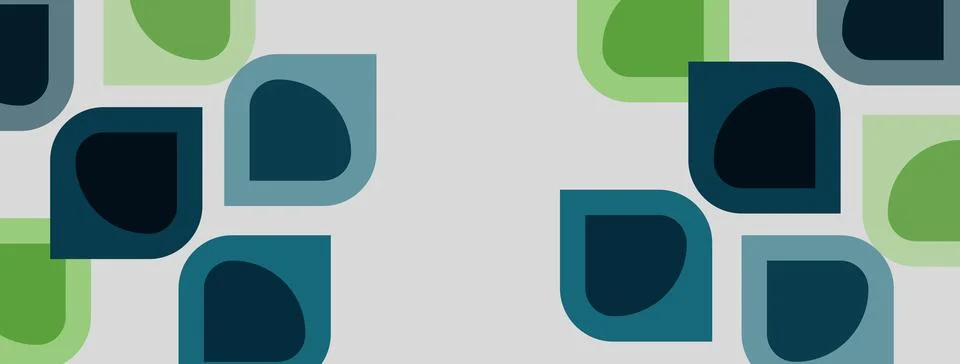 Abstract pattern features rounded squares, varying shades green, navy. 库存插图