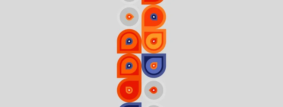 Abstract pattern features stacked circles, orange, blue hues. Minimalist desi Illustrazione stock