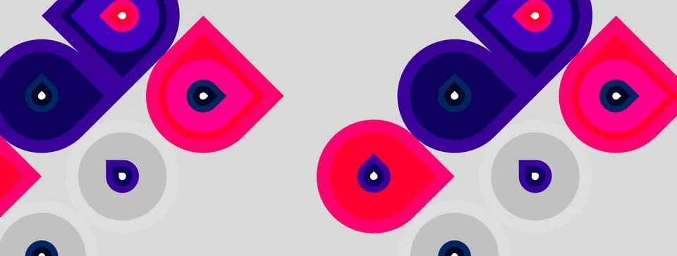 Abstract pattern features vibrant pink, purple, blue shapes. Geometric forms Stock Illustration