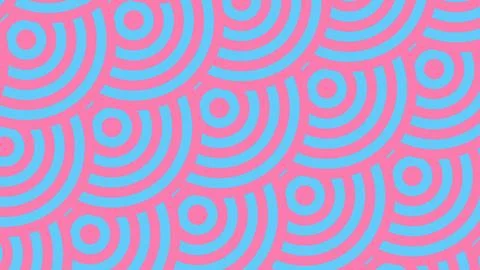 Abstract pattern featuring blue concentric rings on a pink background, repeat Stock Illustration
