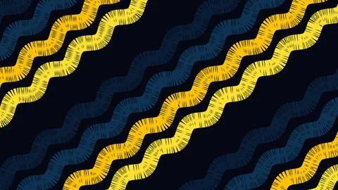 Abstract pattern featuring diagonal wavy stripes in blue and yellow on a dark Illustration