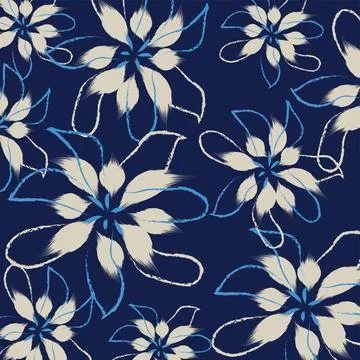 Abstract pattern featuring hand-drawn white flowers. seamless flower patter.. Stock Illustration