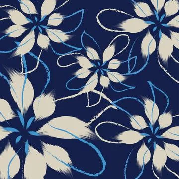 Abstract pattern featuring hand-drawn white flowers. seamless flower patter.. Stock Illustration