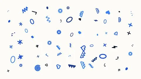 Abstract Pattern Featuring Hand-Drawn Geometric Shapes and Scribbles on Whi.. Illustrazione stock