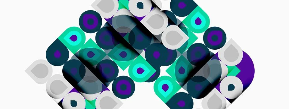 Abstract pattern featuring overlapping circles, squares, rectangles. Colors Stockillustratie
