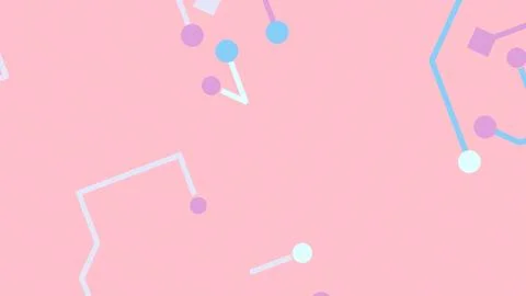 Abstract pattern featuring pastel shapes and lines scattered on a pink backgr Illustration