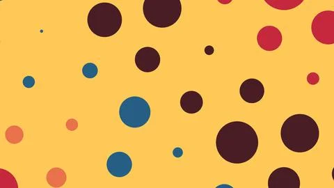 Abstract pattern featuring various colored circles scattered on a warm yellow Stockillustratie