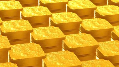 Abstract pattern, field of gold rectangular bars made of metal, rough industrial Illustrazione stock