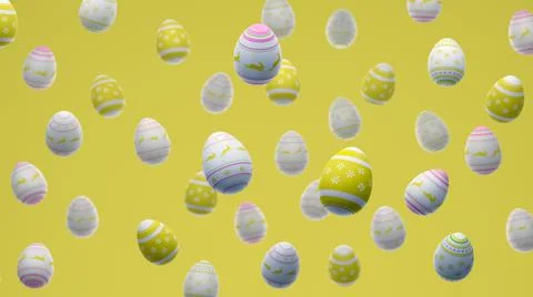 Abstract pattern from flying Easter eggs. 3D renderer. 스톡 일러스트