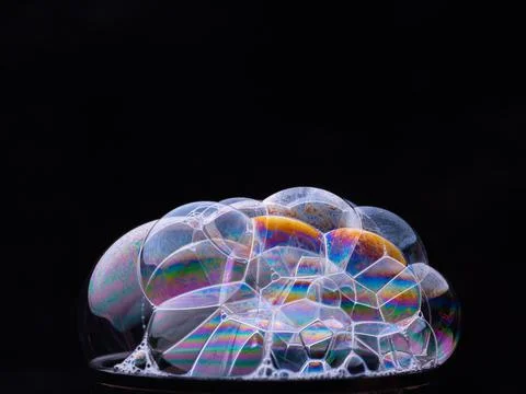 Abstract pattern from foam bubbles with rainbow gradient. Soap bubbles isolated 스톡 사진