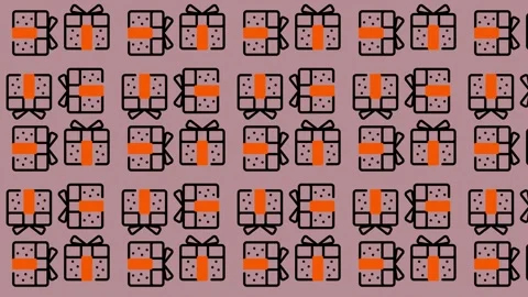 Abstract Pattern of Gift Boxes with Orange Ribbons on a Light Pink Background Stock Footage 325387660