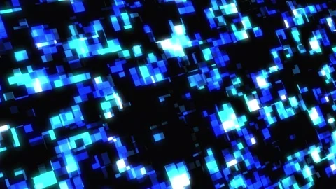 Abstract pattern of glowing blue and white squares on a dark background. Vídeos de archivo 301591696