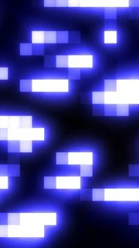 Abstract pattern of glowing blue and white pixelated lights on a dark backgro Illustrazione stock