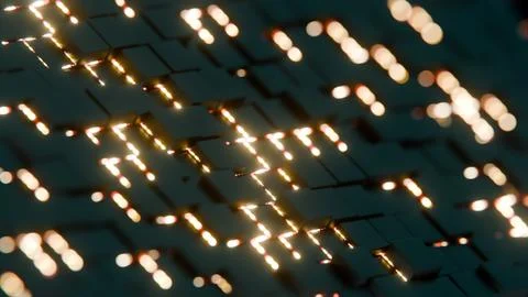 Abstract Pattern of Glowing Geometric Tiles with Light Effects.. Stock-Illustration