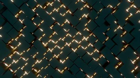 Abstract Pattern of Glowing Geometric Tiles with Light Effects.. Stock Illustration