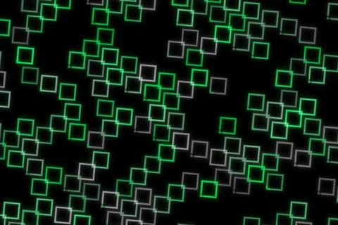 Abstract pattern of glowing green and white squares on black イラスト素材