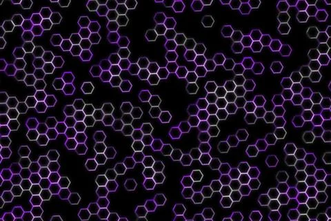 Abstract pattern of glowing hexagons on black background Stock Illustration