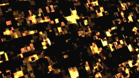Abstract pattern of glowing orange and yellow squares on a dark background. Vídeos de archivo 301591857