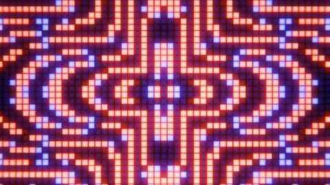 Abstract pattern of glowing orange and blue pixels on a digital screen Stock Illustration