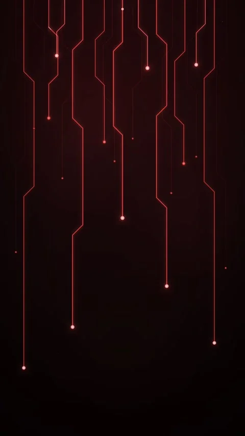 Abstract pattern of glowing red circuit board lines and nodes forming a ver.. 動画素材 346733499