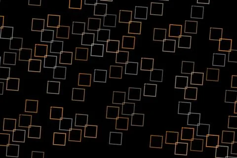 Abstract pattern of glowing square outlines on black background Stock Illustration
