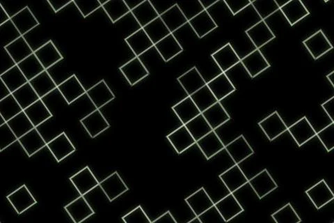 Abstract pattern of glowing square outlines on black background Stock Illustration