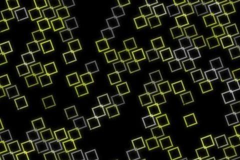 Abstract pattern of glowing yellow and white squares on black Stock Illustration