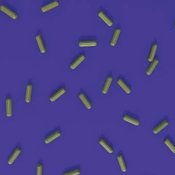 Abstract pattern of golden small oblong confetti on bright violet background. Stock Illustration