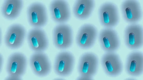 Abstract Pattern Of Gradient Blue Capsules Floating On Light Blue Backgroun.. Stock Footage 347151169