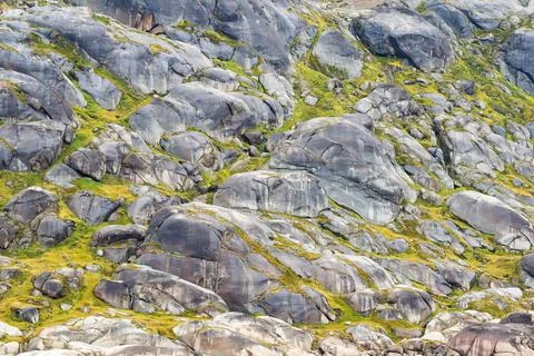 Abstract pattern on granite rock face on the side of a fjord Stock Photos