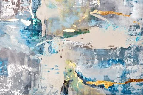 Abstract pattern in gray, beige and blue tones with splashes of golden spots. Stock Photos
