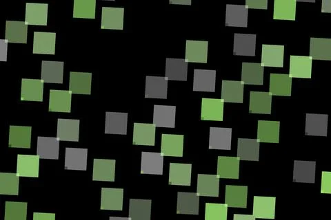 Abstract pattern of green and gray squares on black background Stock Illustration
