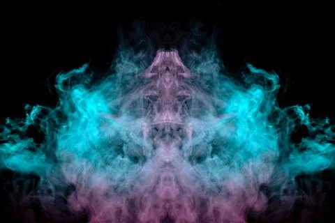 Abstract pattern of green and pink smoke with flames on a black background Stock Photos