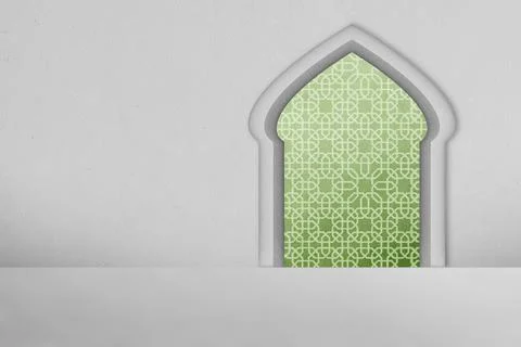 Abstract pattern of green mosque windows with white wall background Stock Illustration