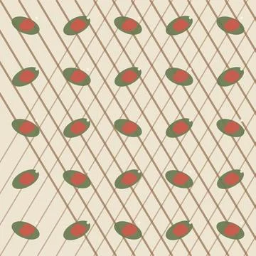 Abstract pattern of green olives with red pimentos on a diagonal brown grid.. Stock Illustration