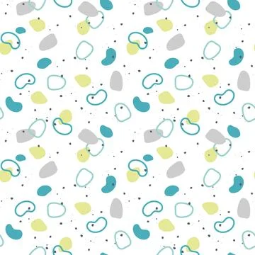Abstract pattern with hand-drawn shapes and doodles in cool pastel colors boho Stock Illustration