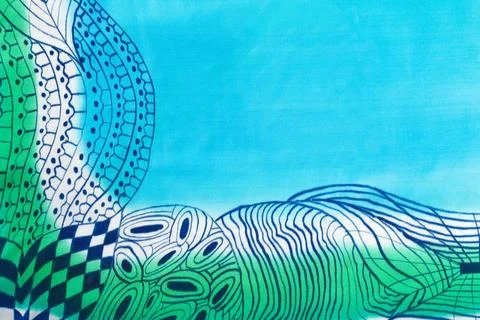 Abstract pattern on handmade silk batik abstract blue drawing pattern of p... Foto stock