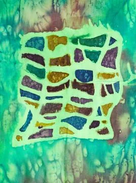 Abstract pattern on handmade silk batik abstract Salting and contour patte... Stock Photos