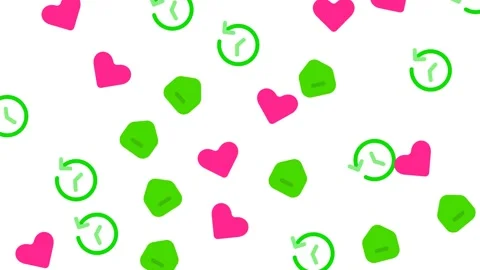 Abstract Pattern with Hearts and Clock Icons on White Background Stock Footage 344909815